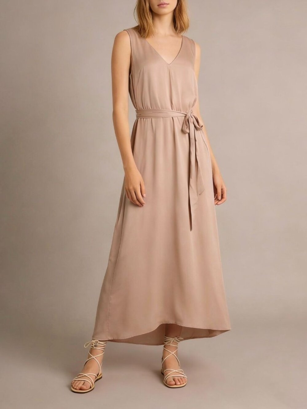 NWOT JOHNNY WAS Jade Silk V-Neck Sleeveless Midi Dress Orange Sz S